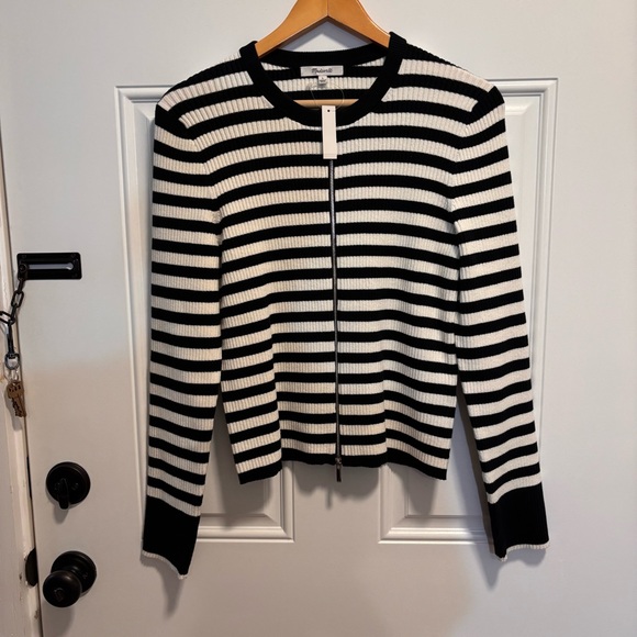 NWT Madewell Zip-Front Cardigan in True Black Stripe - Picture 4 of 5